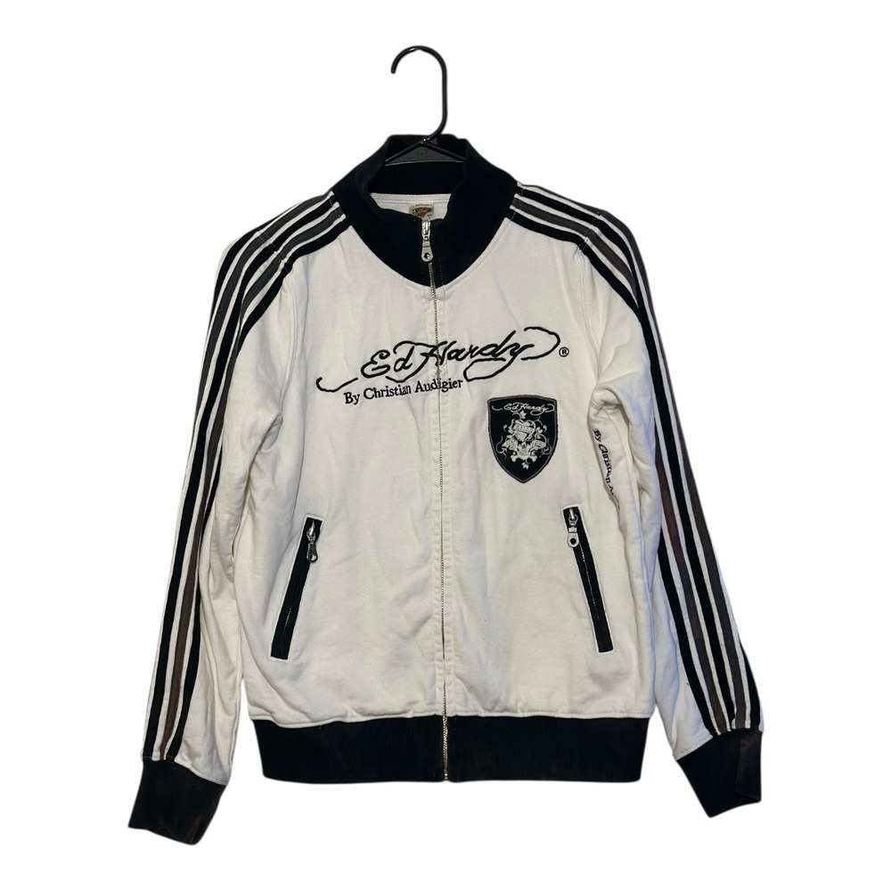 Ed Hardy By Christian Audigier Rare Y2K White Koi Fish Zip Up Jacket Size L
